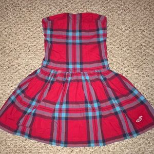 Red plaid XS Hollister strapless dress NWT